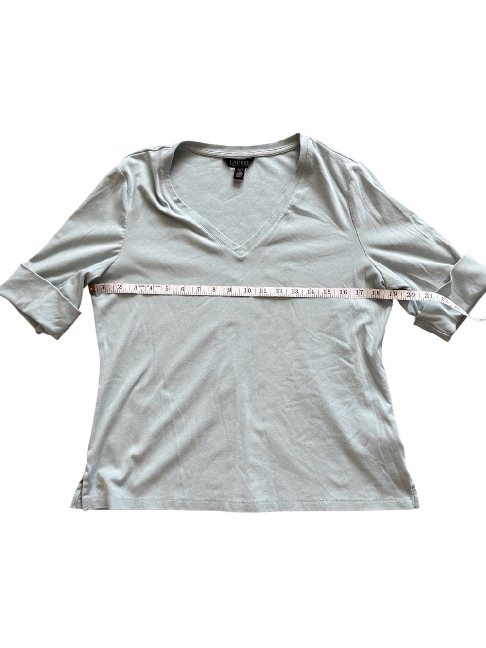 Lauren Ralph Lauren Sage V-Neck Stretch Cotton Tee Size Large - Picture 9 of 11